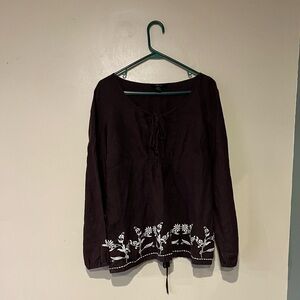 Style & Co Women's Size 18 Brown Linen Embroidered Tunic Top Boho Hippie